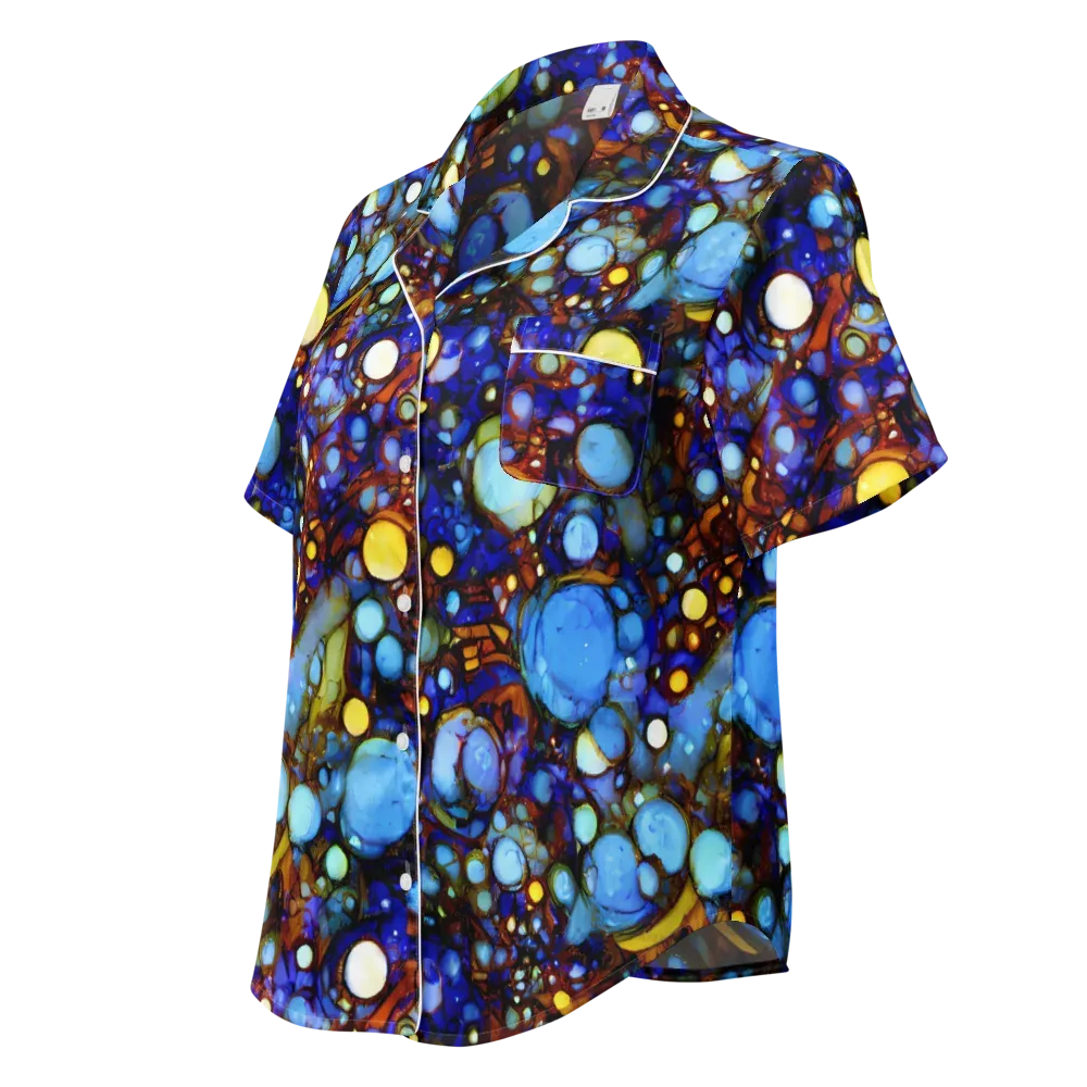 Blue Fireworks on Women's Short Sleeve Pajama Top — Left Front