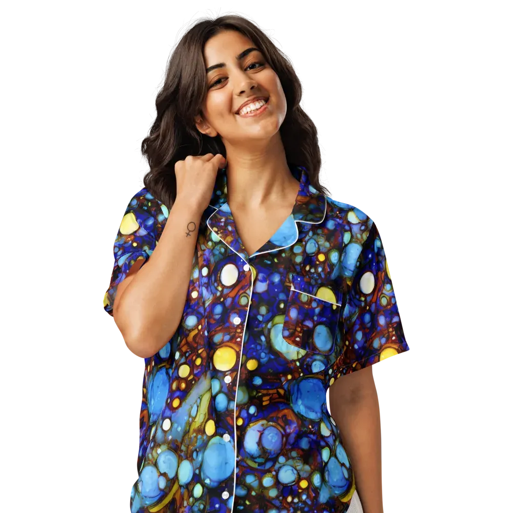 Blue Fireworks on Women's Short Sleeve Pajama Top — Front