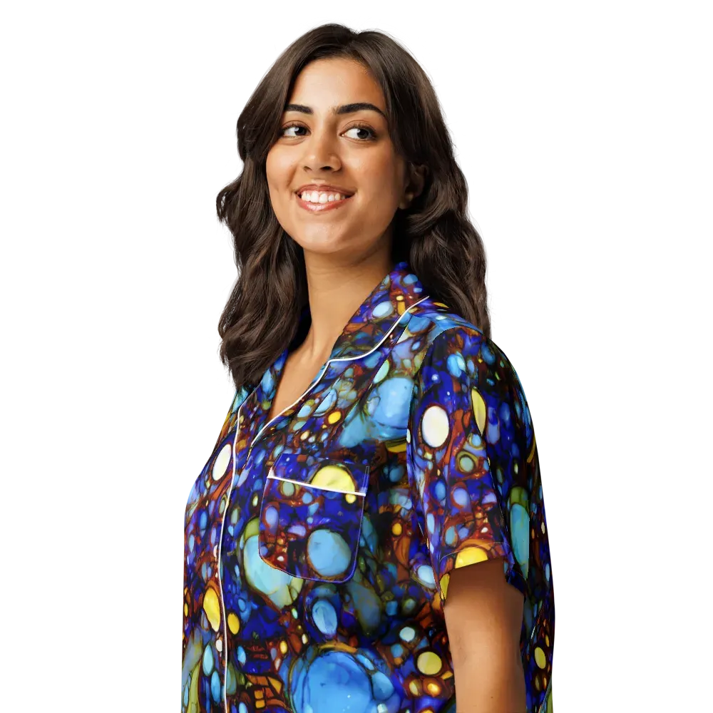 Blue Fireworks on Women's Short Sleeve Pajama Top — Left Front