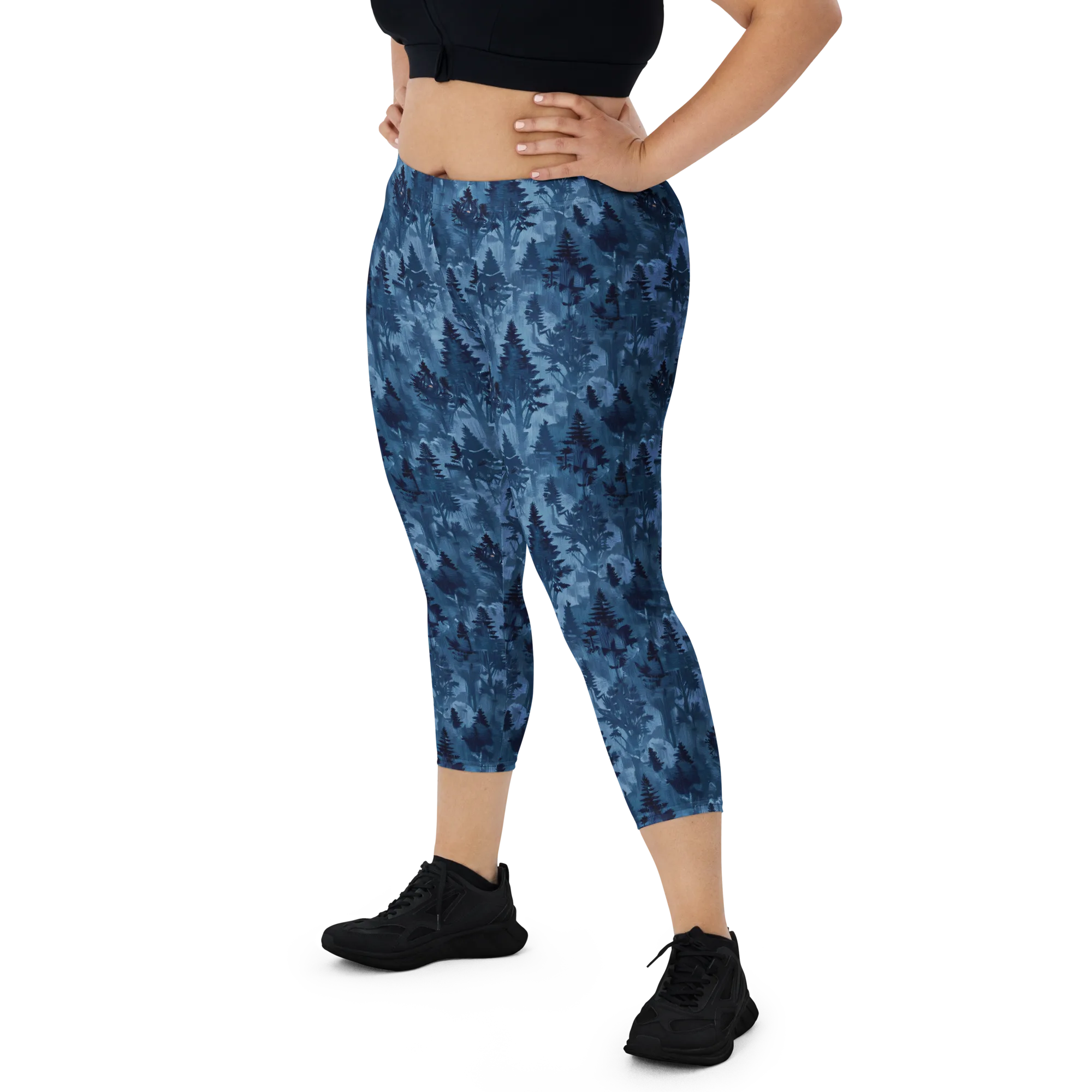 Midnight Timber on Capri Leggings — Front