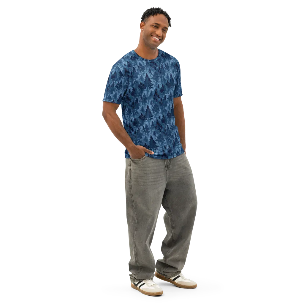 Midnight Timber on Men's Cotton Crew Neck T-Shirt — Right Front