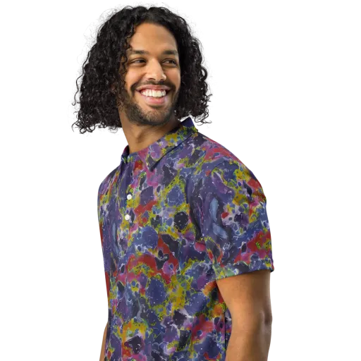 Purple Frequency on a Men's Slim Fit Polo Shirt