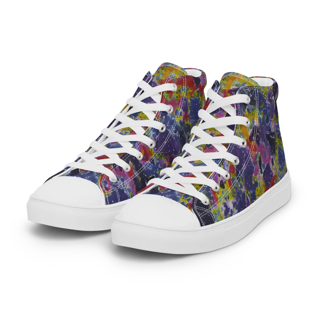 Purple Frequency on Women's High Top Canvas Shoes — Left Front