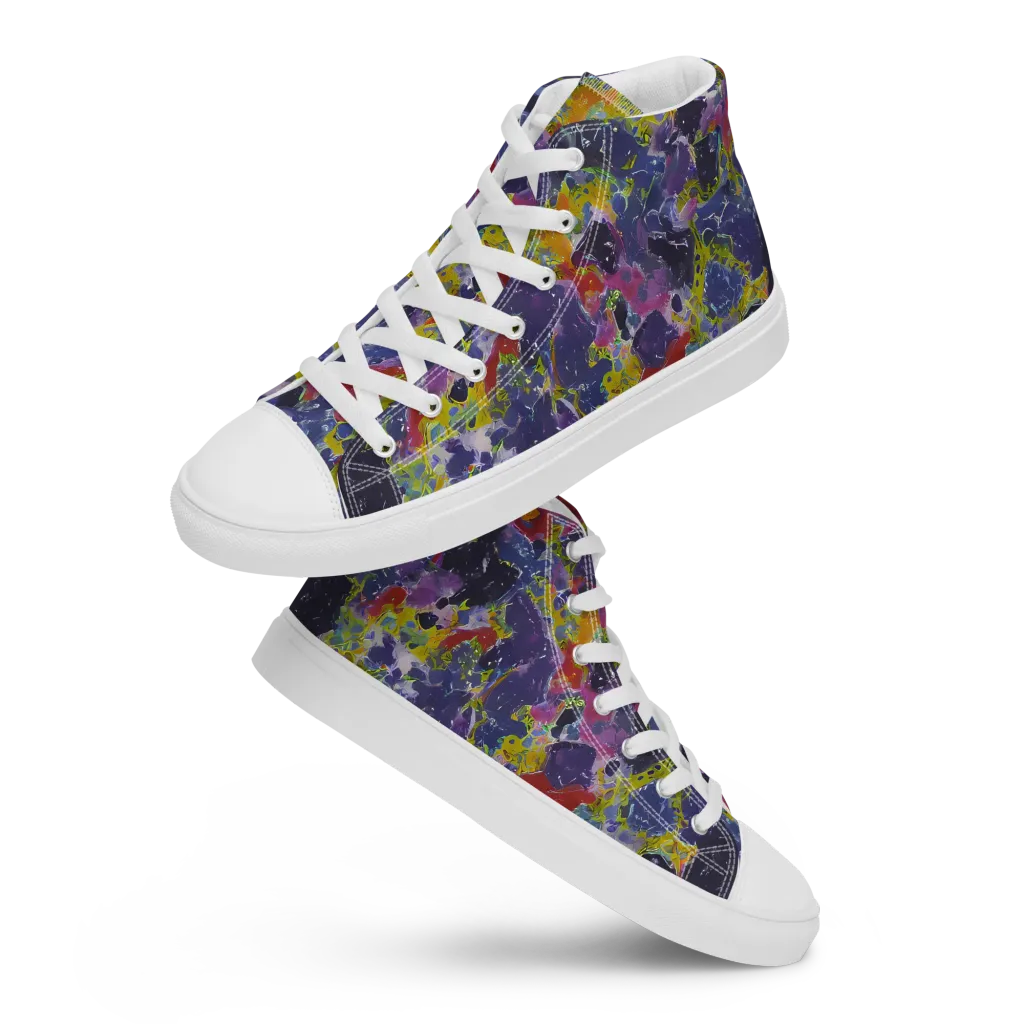 Purple Frequency on Women's High Top Canvas Shoes — Front