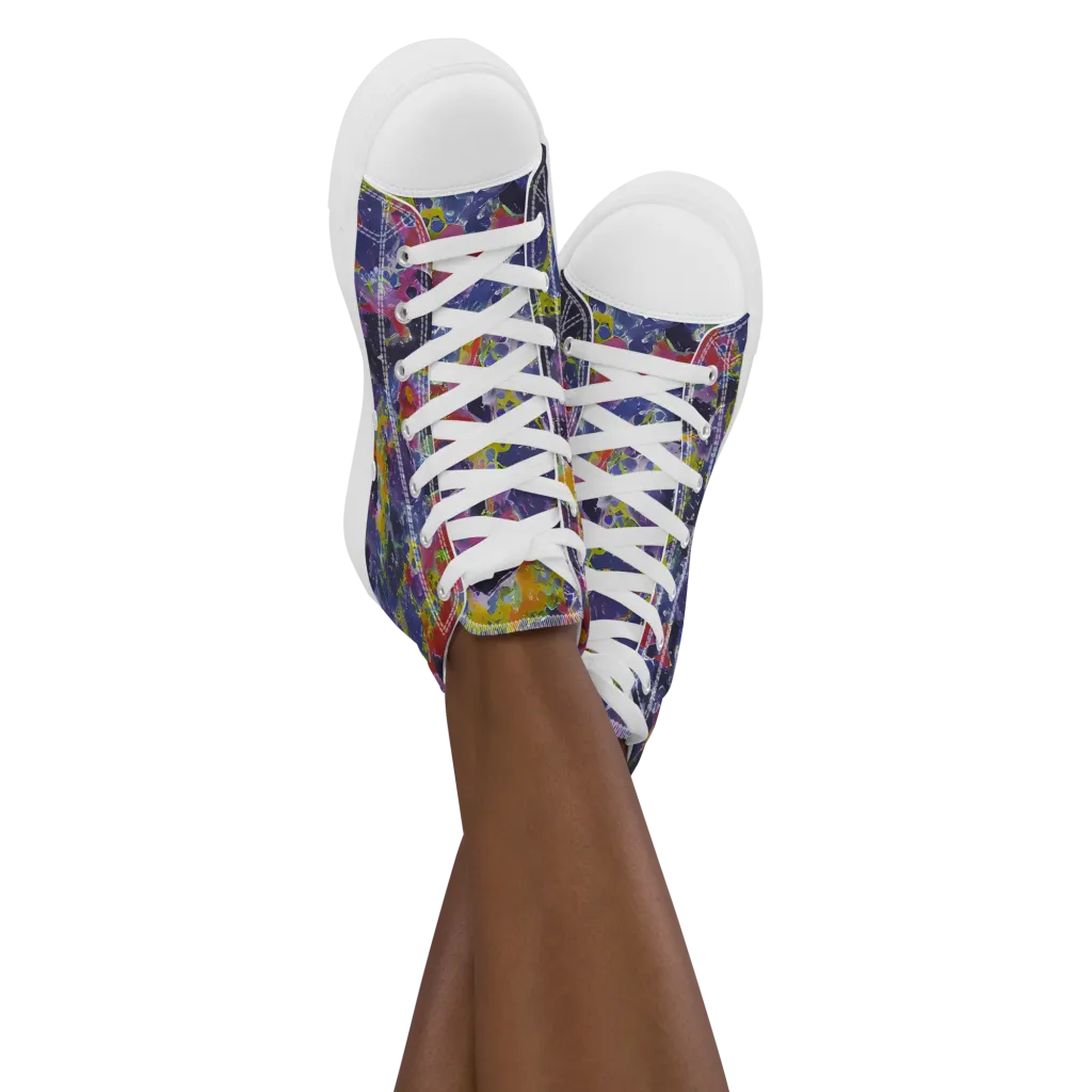 Purple Frequency on Women's High Top Canvas Shoes — Front
