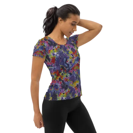 Purple Frequency on a Women's Athletic T-Shirt