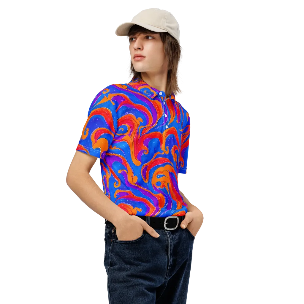 Kinetic Aura on Men's Slim Fit Polo Shirt — Right Front