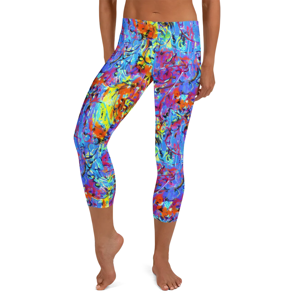 Electric Fervor on Capri Leggings — Front