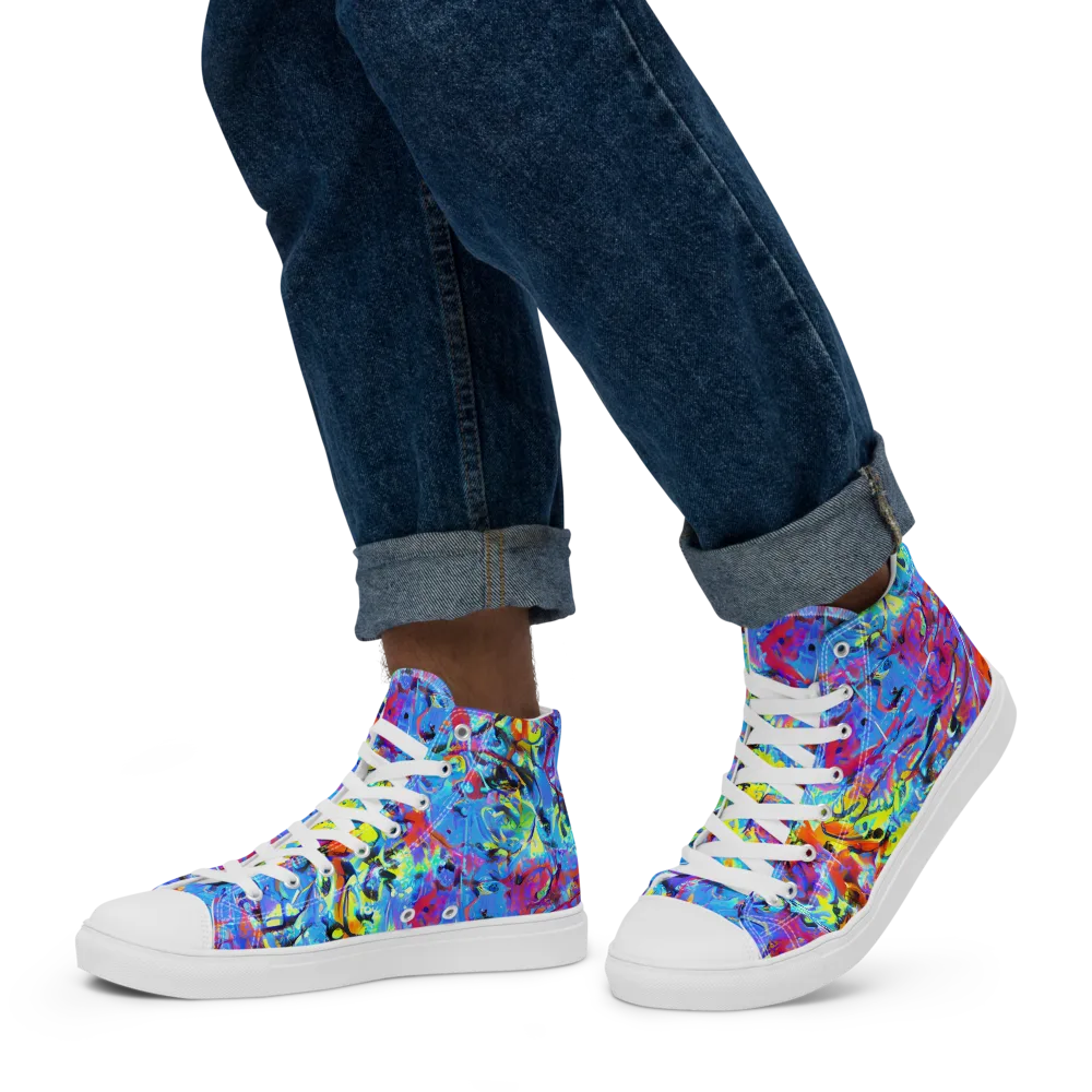 Electric Fervor on Men's High Top Canvas Shoes — Left
