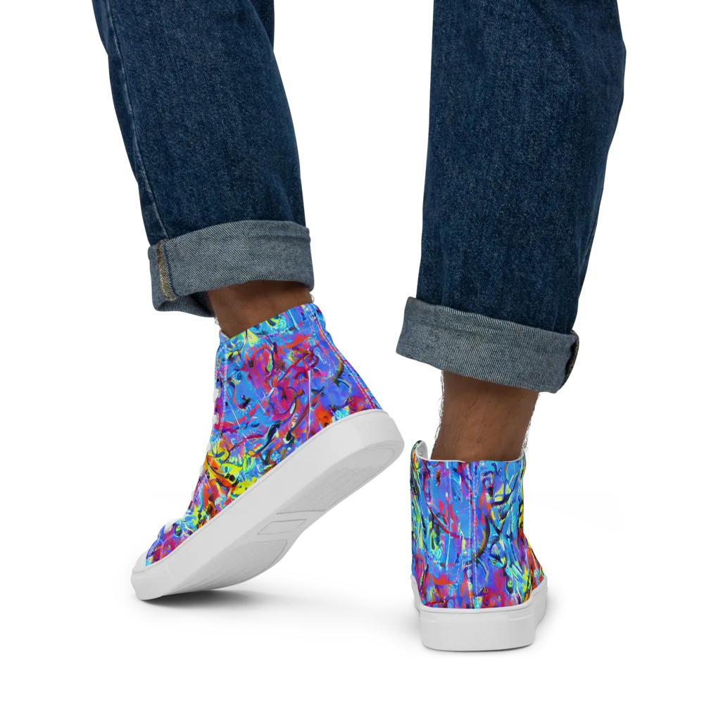 Electric Fervor on Men's High Top Canvas Shoes — Back