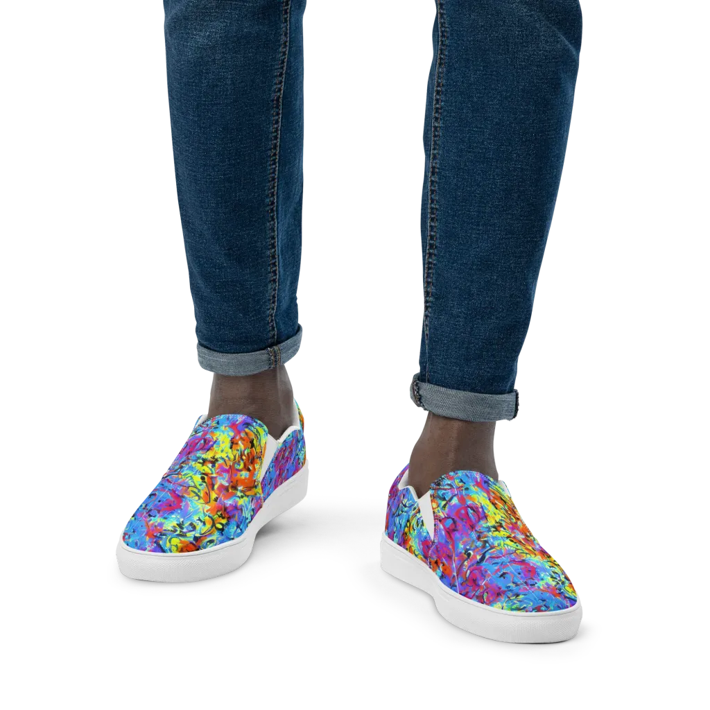 Electric Fervor on Men's Slip-On Canvas Shoes — Front