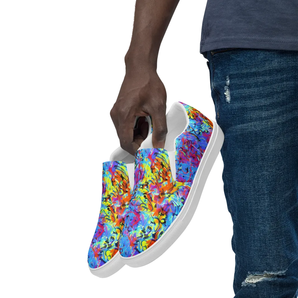 Electric Fervor on Men's Slip-On Canvas Shoes — Left Front