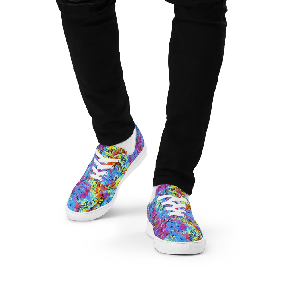 Electric Fervor on Men's Lace-Up Canvas Shoes — Front