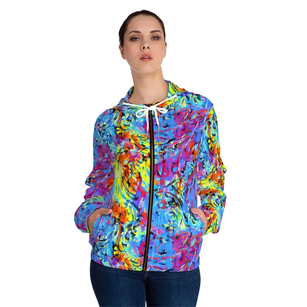 Electric Fervor on Women's Full-Zip Hoodie — Front On Person