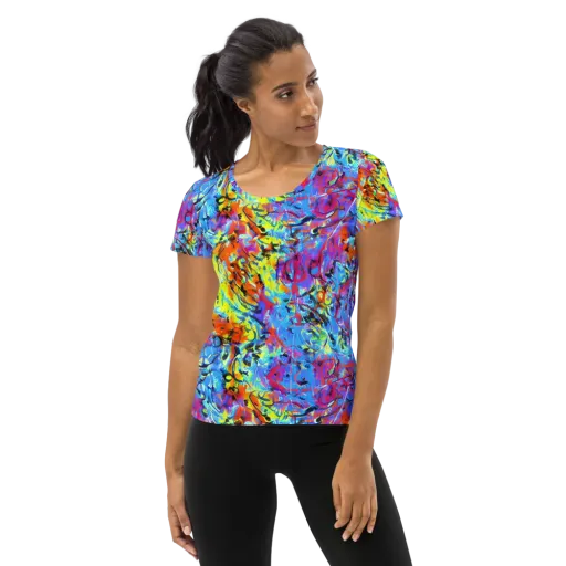 Electric Fervor on a Women's Athletic T-Shirt