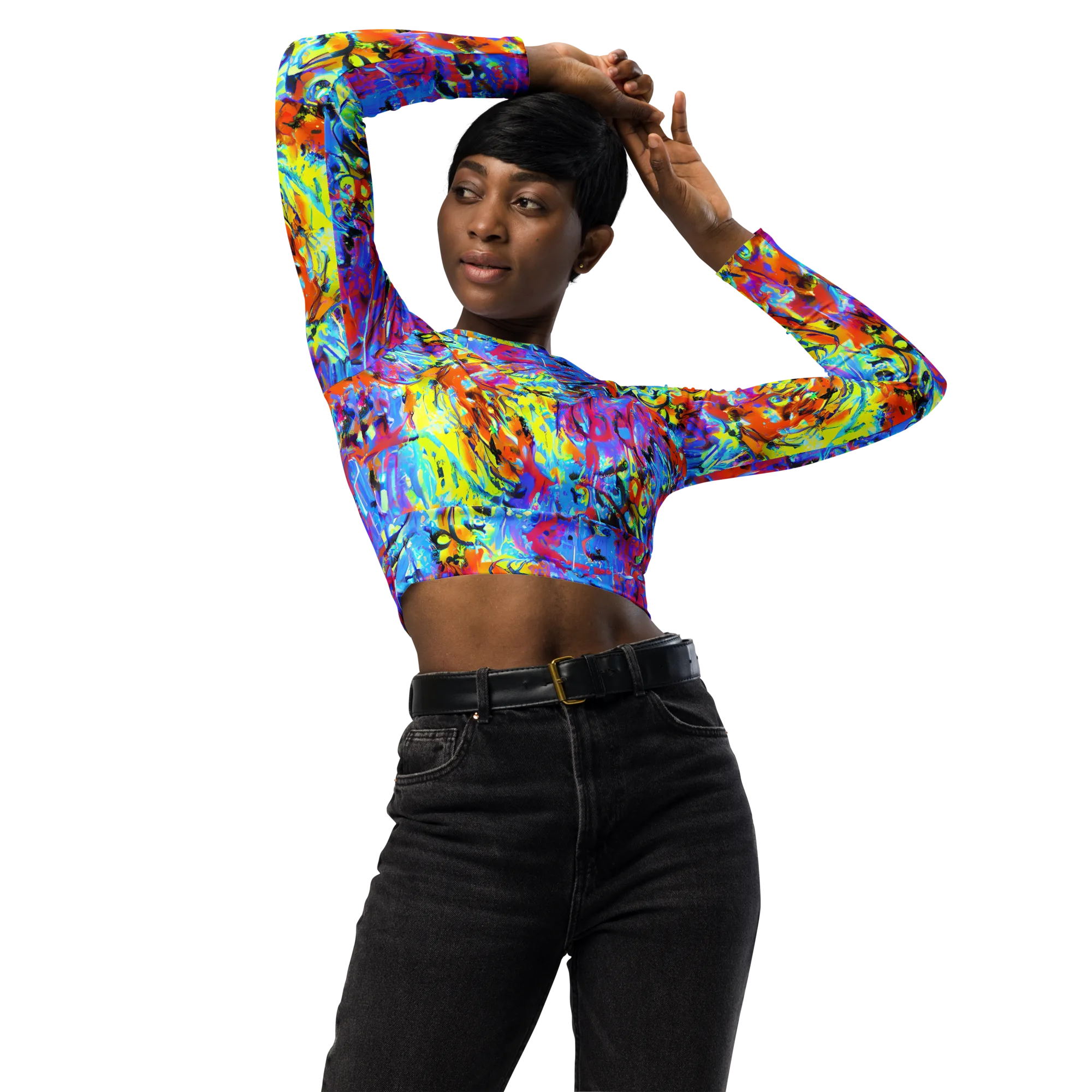 Electric Fervor on Long Sleeve Crop Top — Front
