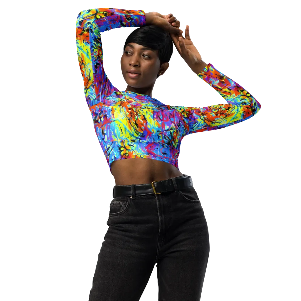 Electric Fervor on Long Sleeve Crop Top — Front