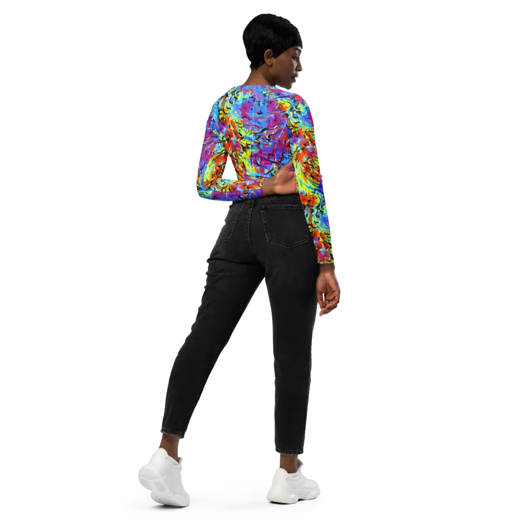 Electric Fervor on Long Sleeve Crop Top — Right Back
