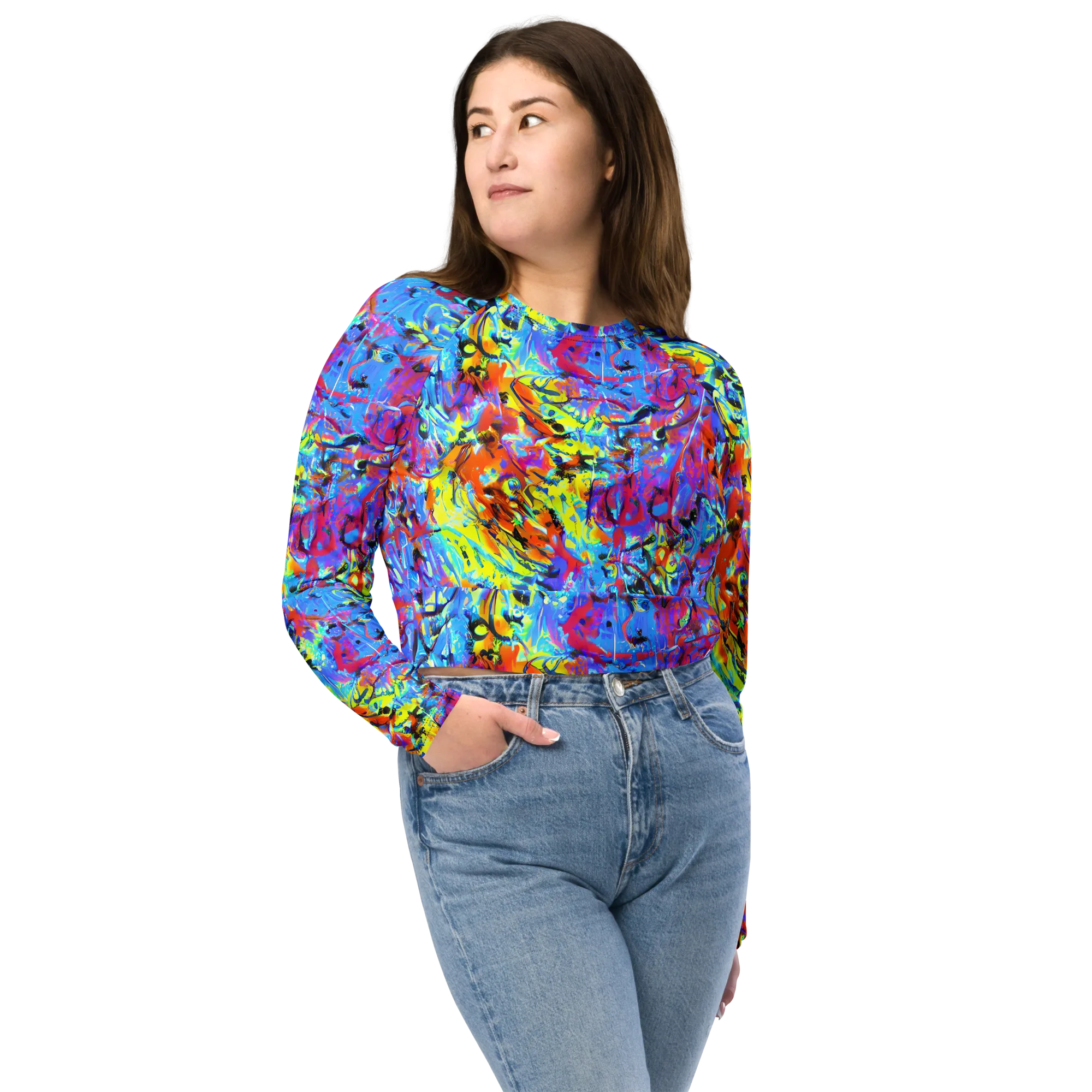 Electric Fervor on Long Sleeve Crop Top — Front