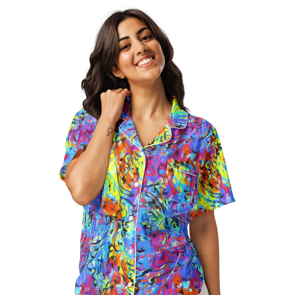 Electric Fervor on Women's Short Sleeve Pajama Top — Front