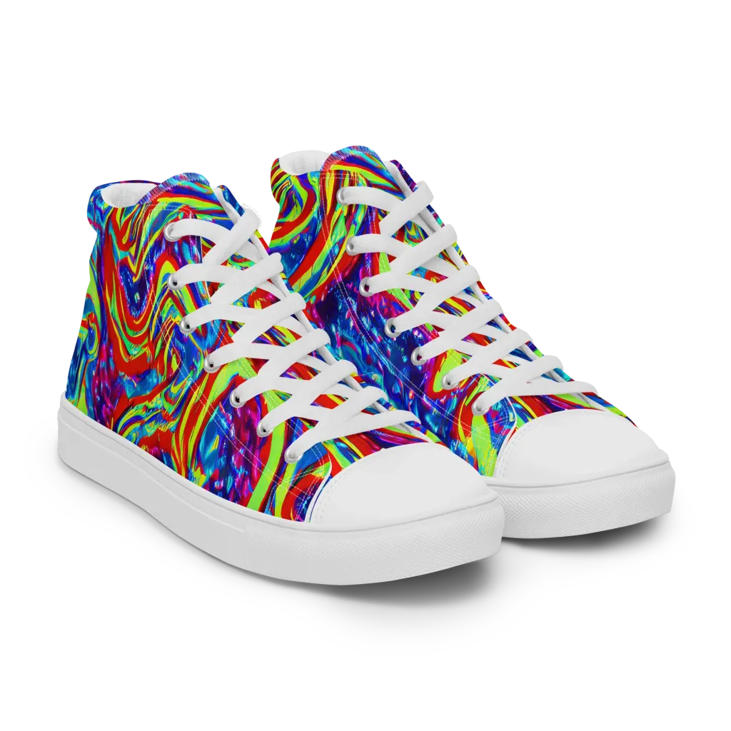 Scarlet Acid Garden on Men's High Top Canvas Shoes — Right Front