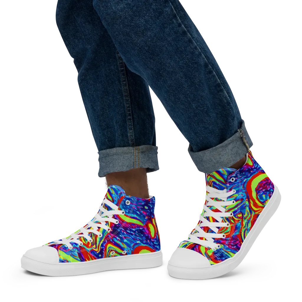 Scarlet Acid Garden on Men's High Top Canvas Shoes — Left