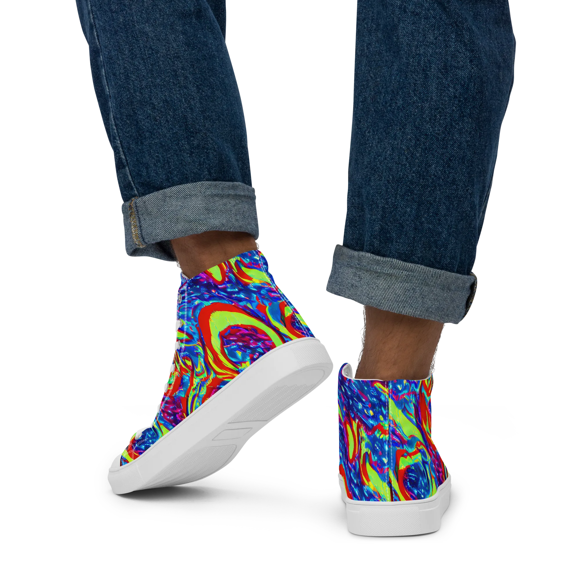Scarlet Acid Garden on Men's High Top Canvas Shoes — Back