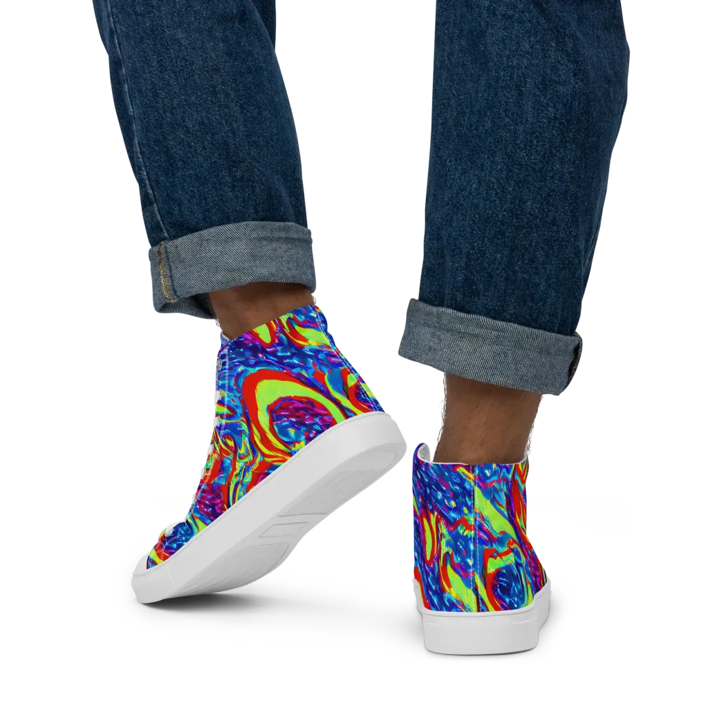 Scarlet Acid Garden on Men's High Top Canvas Shoes — Back