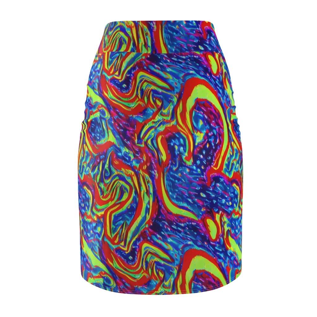 Scarlet Acid Garden on Pencil Skirt — Back