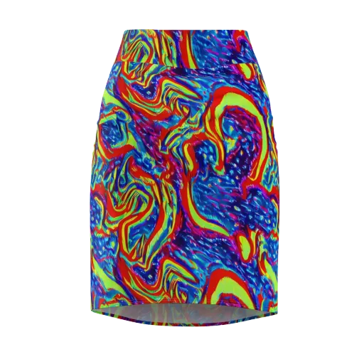 Scarlet Acid Garden on a Pencil Skirt