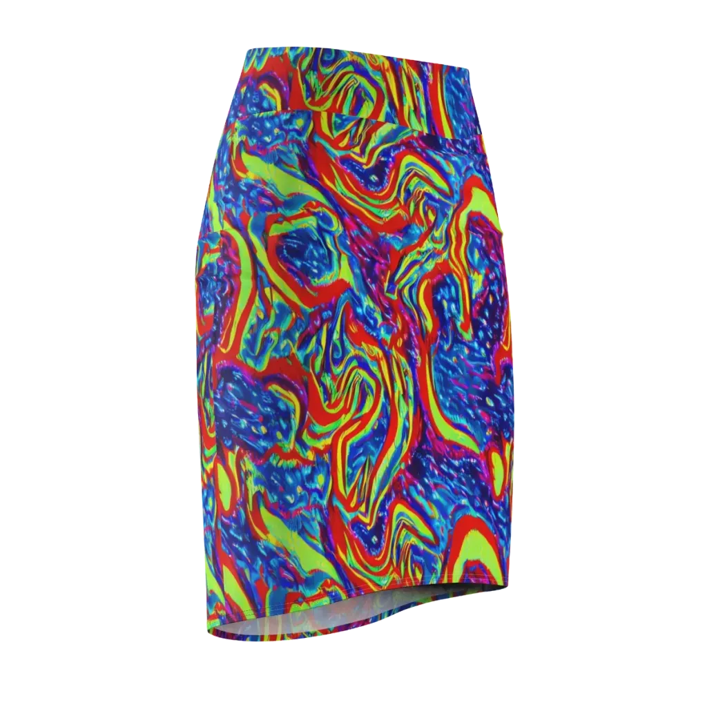 Scarlet Acid Garden on Pencil Skirt — Front Side