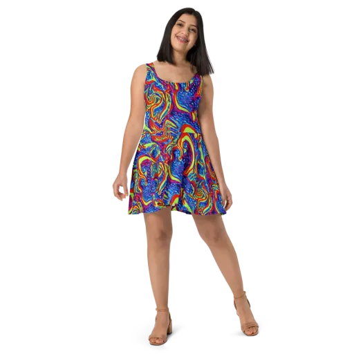 Scarlet Acid Garden on a Skater Dress