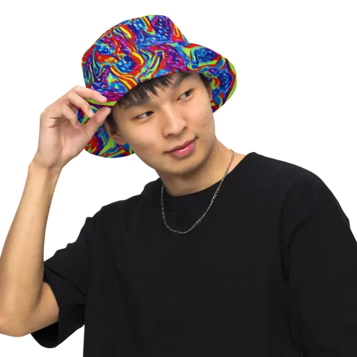 Scarlet Acid Garden on a Reversible Bucket Hat