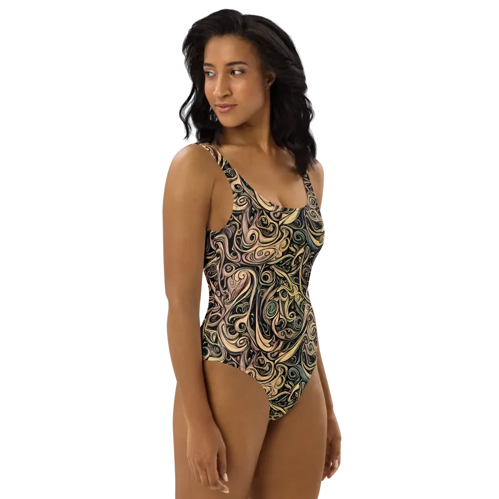 Gilded Whirl on One-Piece Swimsuit — Right