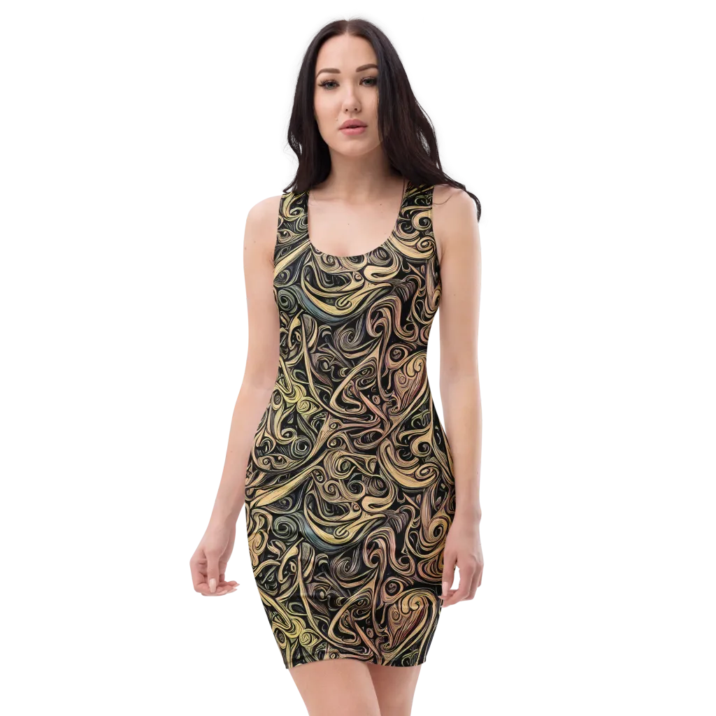 Gilded Whirl on Bodycon Dress — Front