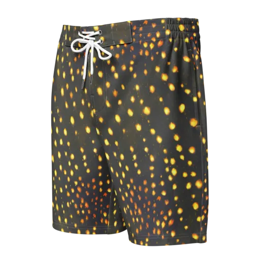 Golden Cinders on a Men's Board Shorts