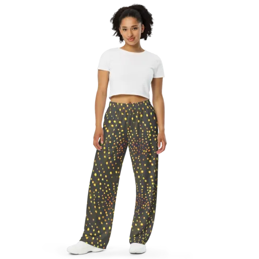 Golden Cinders on a Wide-Leg Pants