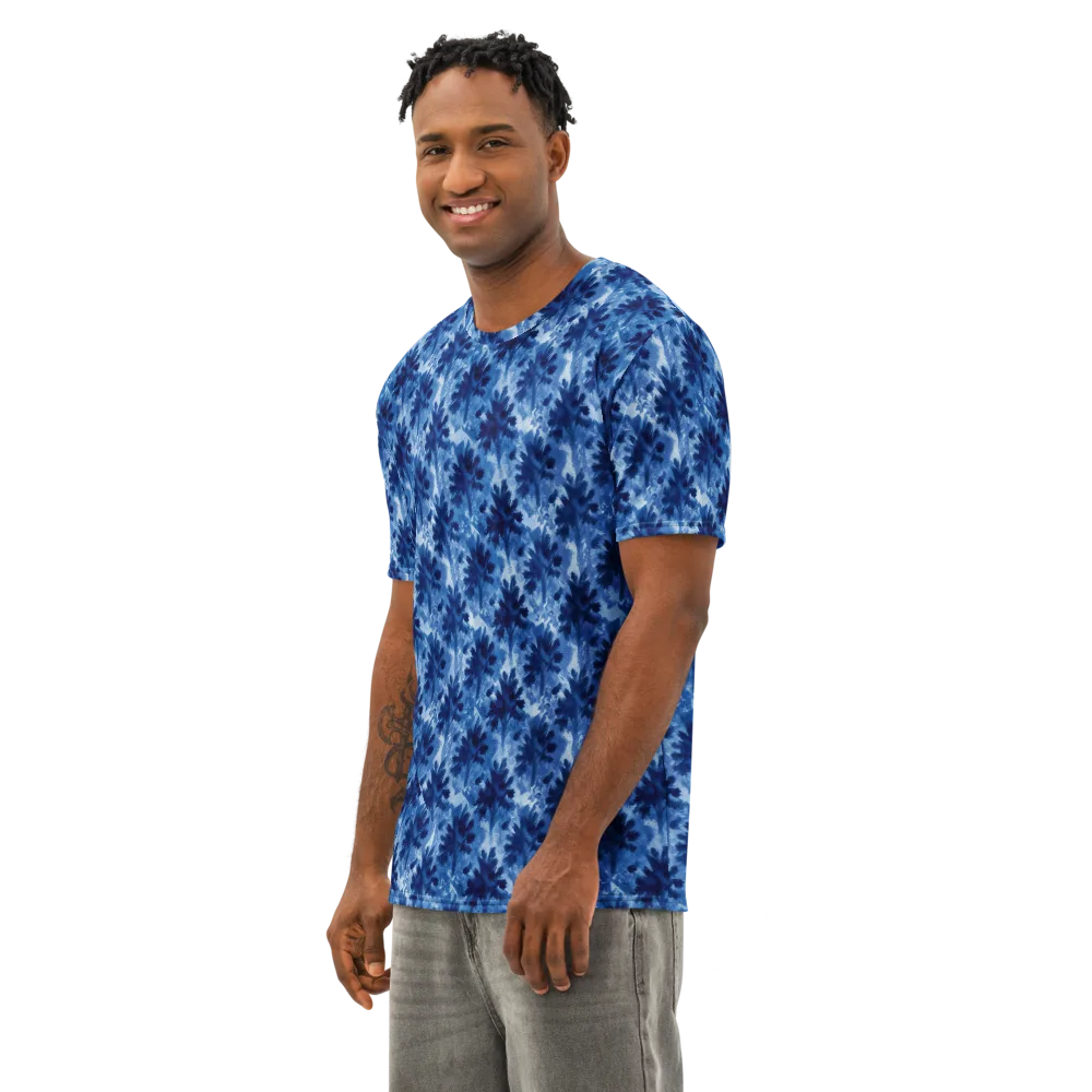 Indigo Meadow on Men's Cotton Crew Neck T-Shirt — Left Front