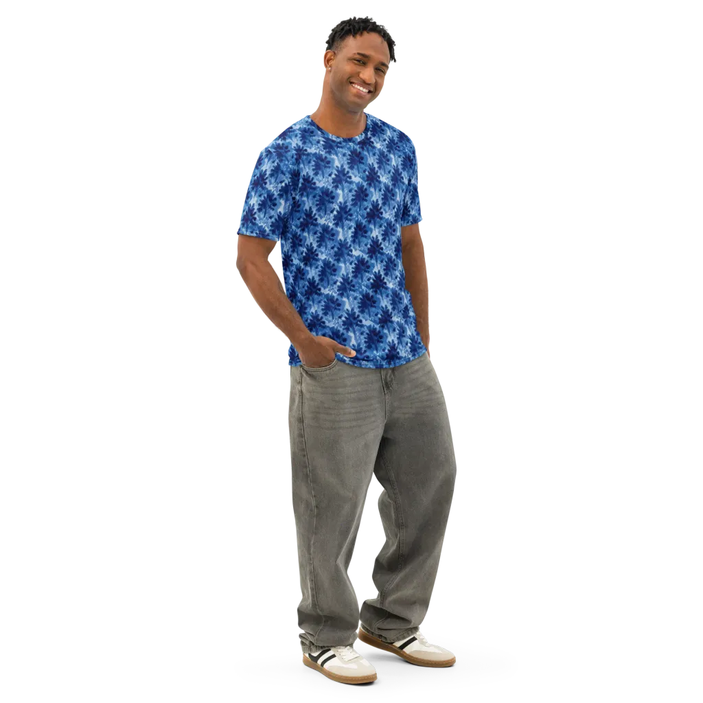 Indigo Meadow on Men's Cotton Crew Neck T-Shirt — Right Front