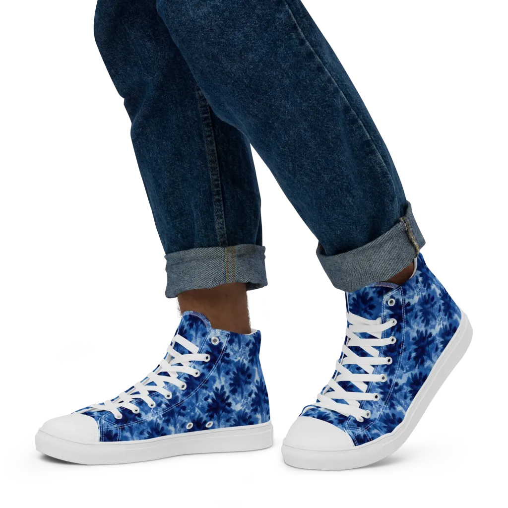 Indigo Meadow on Men's High Top Canvas Shoes — Left