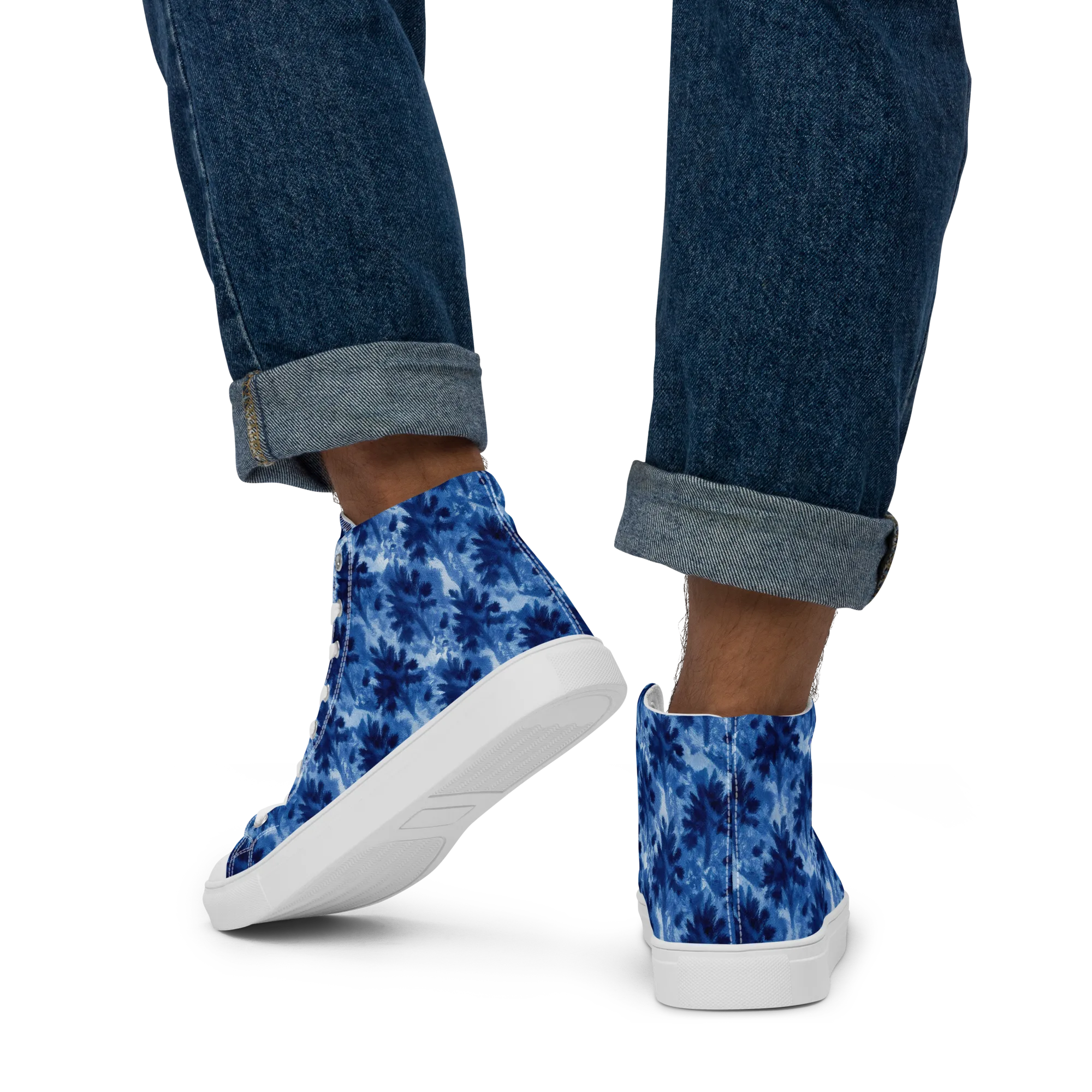 Indigo Meadow on Men's High Top Canvas Shoes — Back
