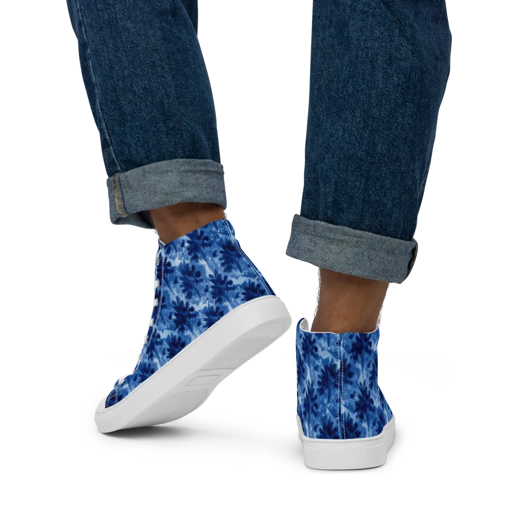 Indigo Meadow on Men's High Top Canvas Shoes — Back