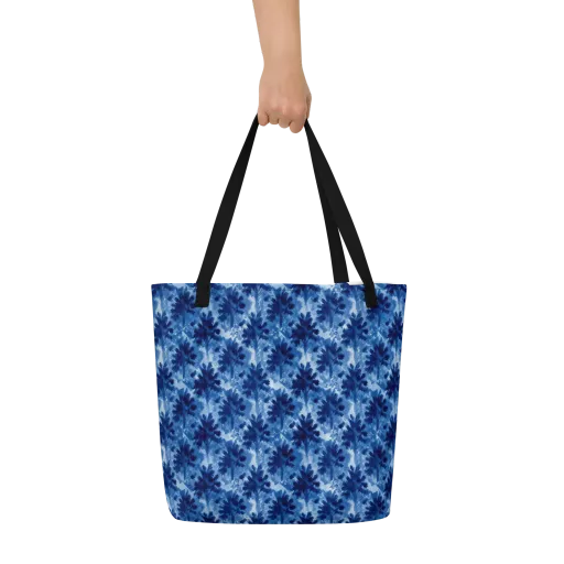 Indigo Meadow on a Large Tote Bag W/ Pocket
