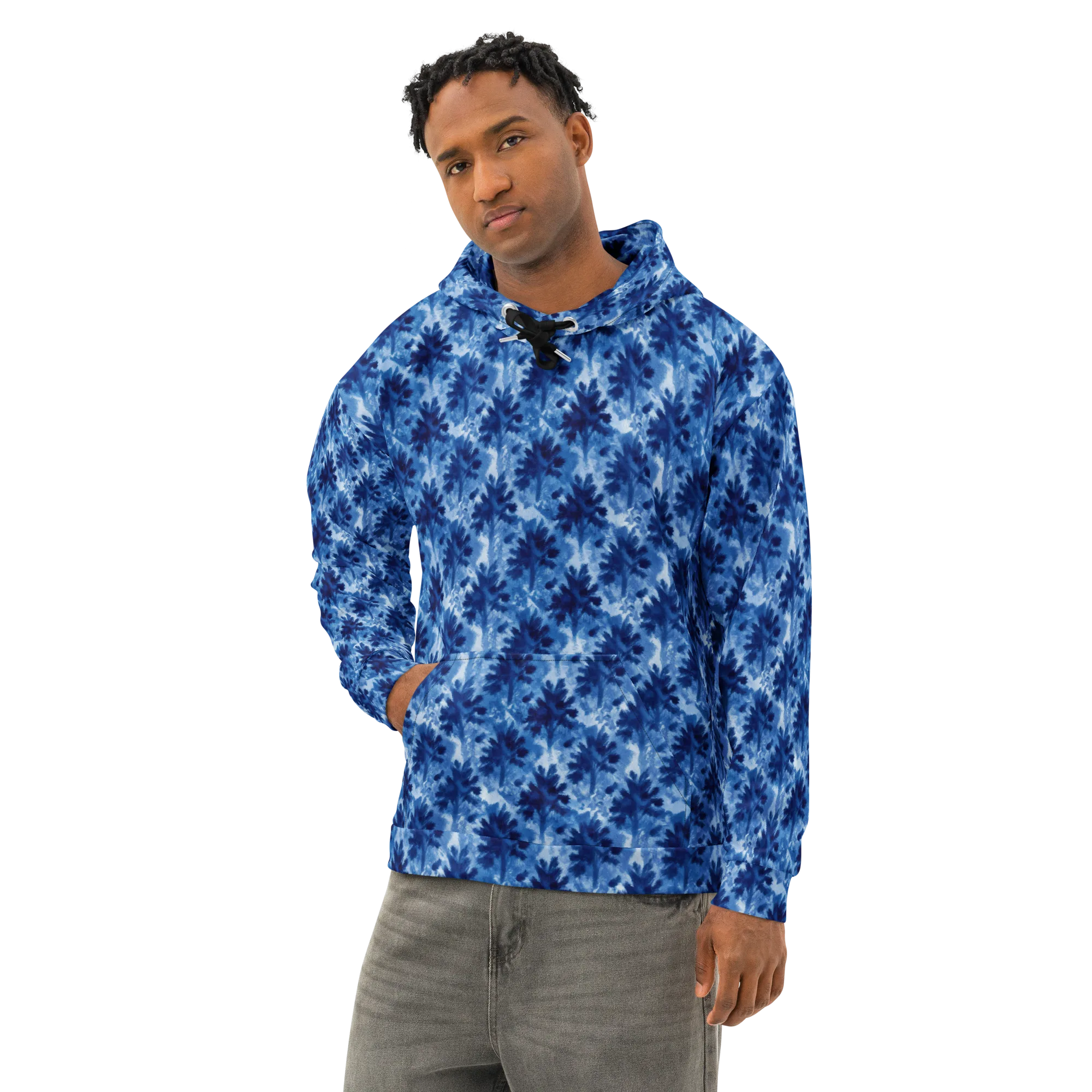 Indigo Meadow on Cotton Hoodie — Left Front