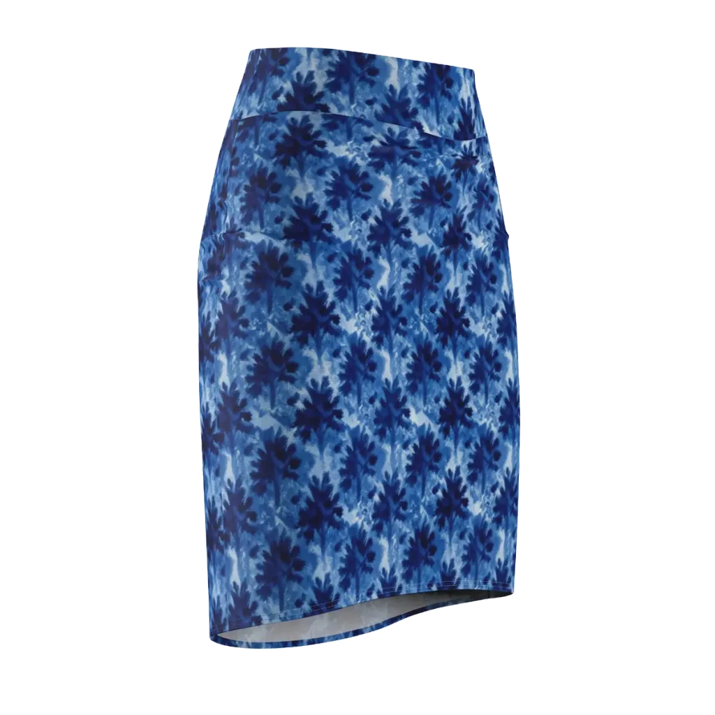 Indigo Meadow on Pencil Skirt — Front Side