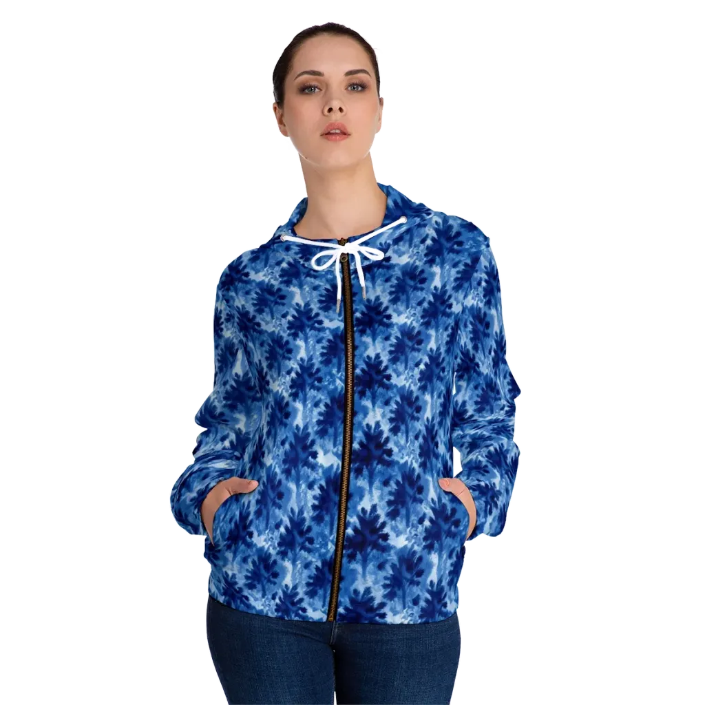 Indigo Meadow on Women's Full-Zip Hoodie — Front On Person
