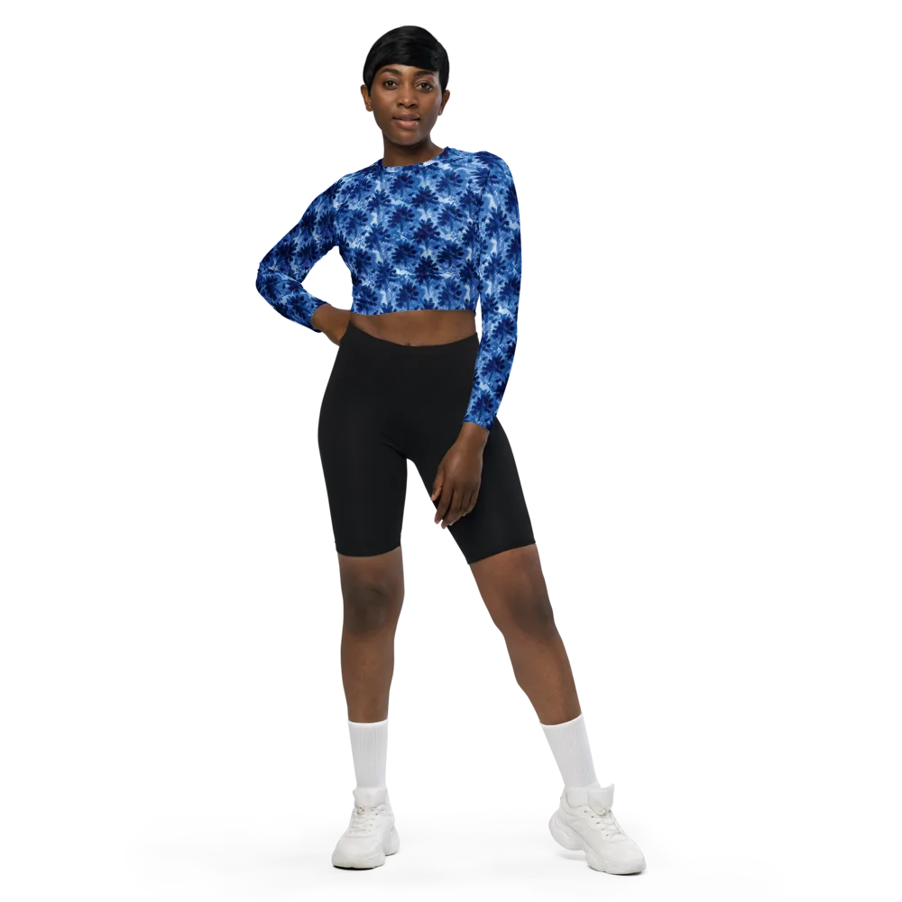 Indigo Meadow on Long Sleeve Crop Top — Front