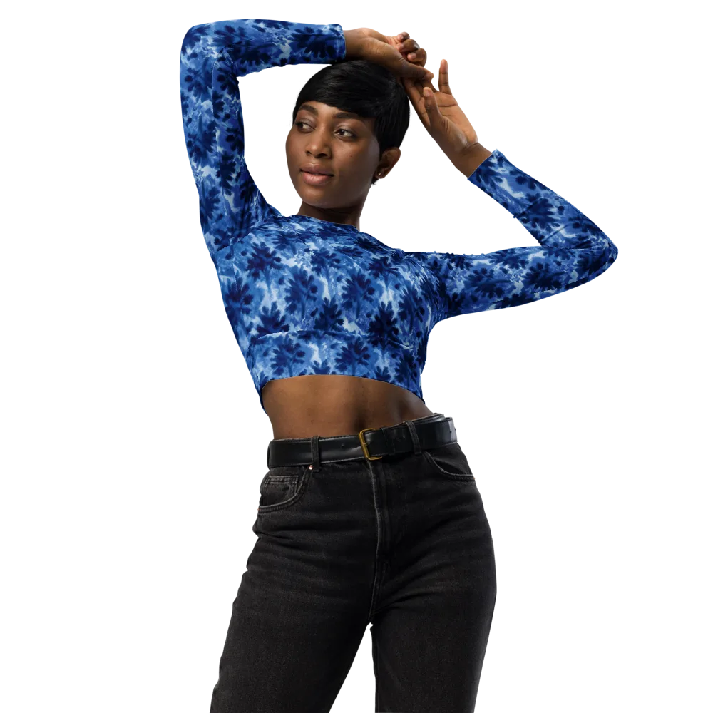 Indigo Meadow on Long Sleeve Crop Top — Front