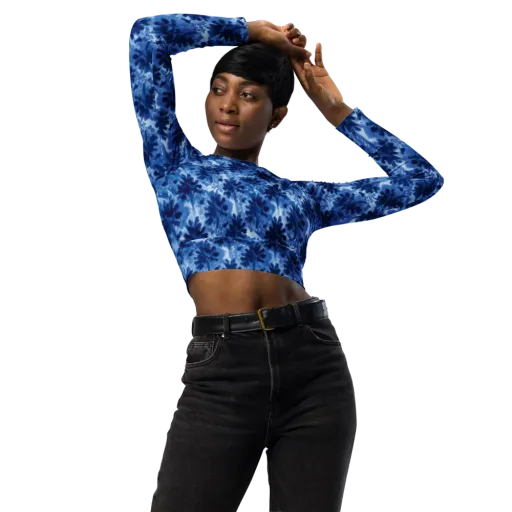 Indigo Meadow on a Long Sleeve Crop Top