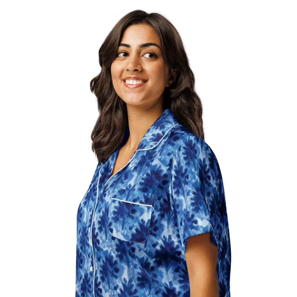 Indigo Meadow on Women's Short Sleeve Pajama Top — Left Front